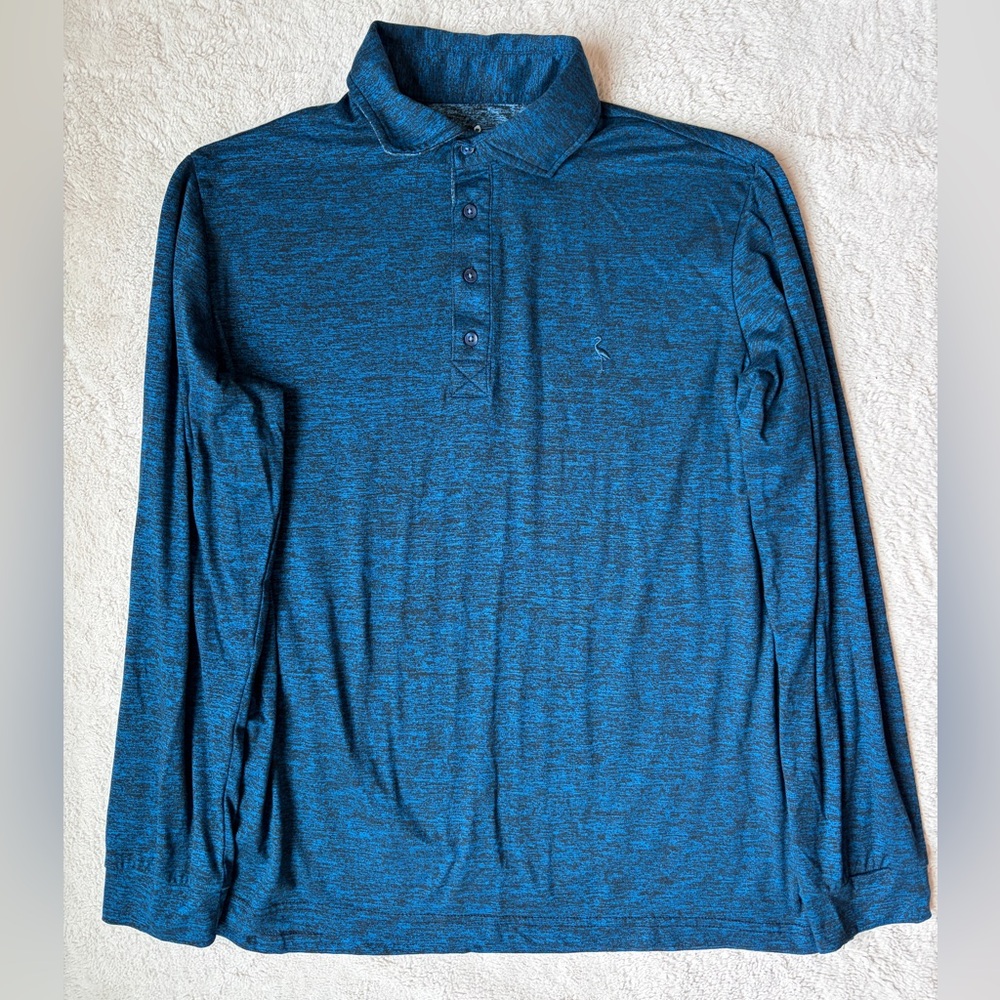 Tailorbyrd Heathered Blue Long Sleeve Polo Performance Shirt Men Size Medium